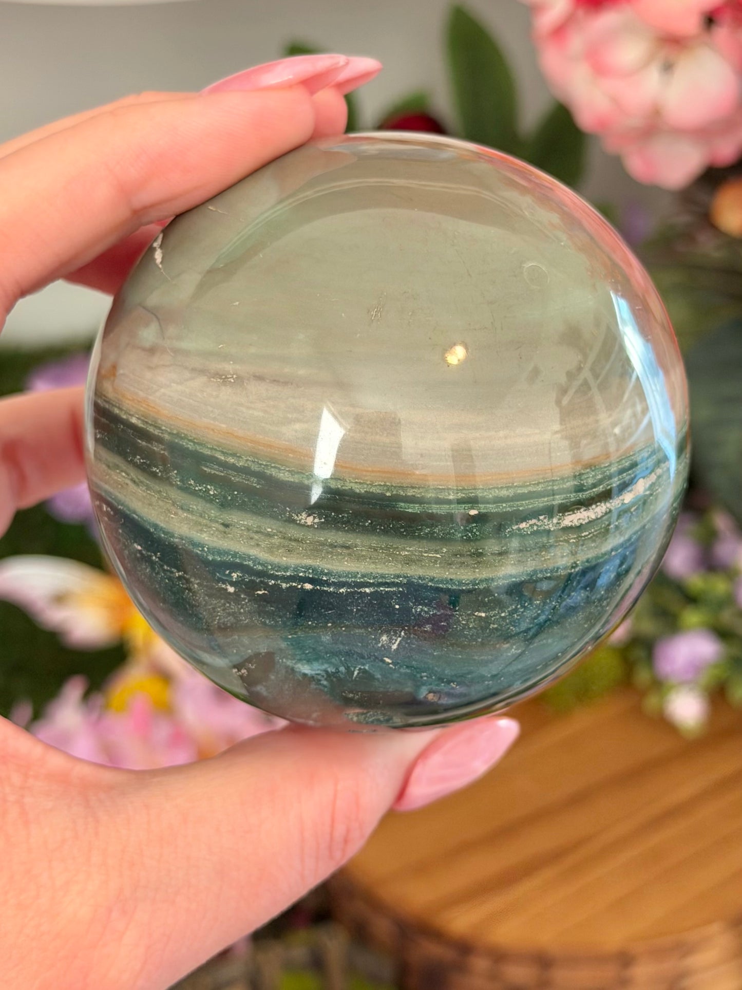 Fairy green polychrome jasper sphere *imperfect