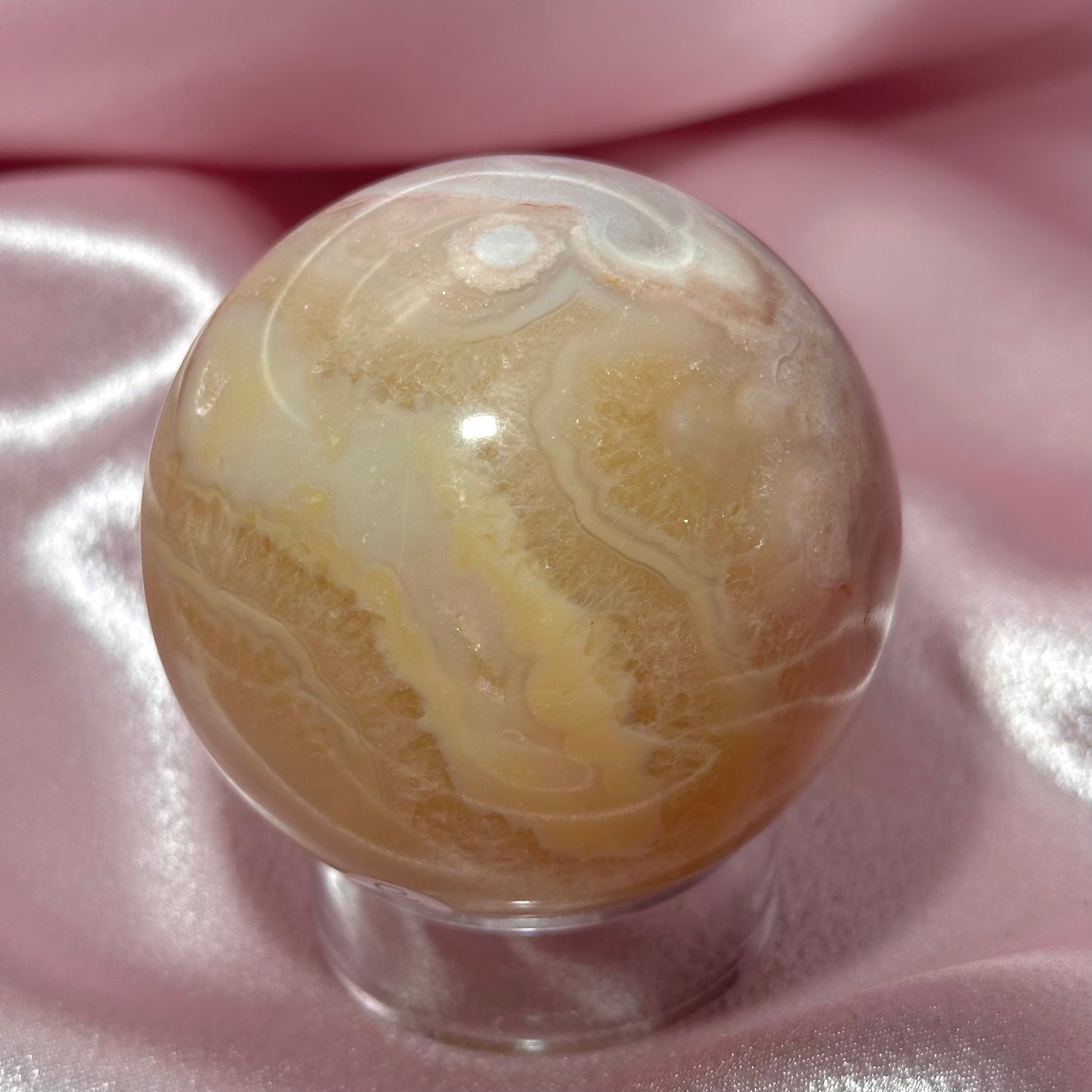 Pink amethyst flower agate sphere (J)