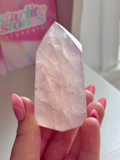 Chunky baby pink gemmy rose quartz tower