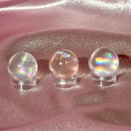 Intuitive pick! - mini rainbow rose quartz spheres (smaller size)