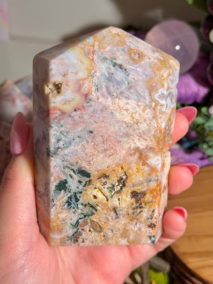 Fairy green jasper mixed with pink amethyst tower from Brazil