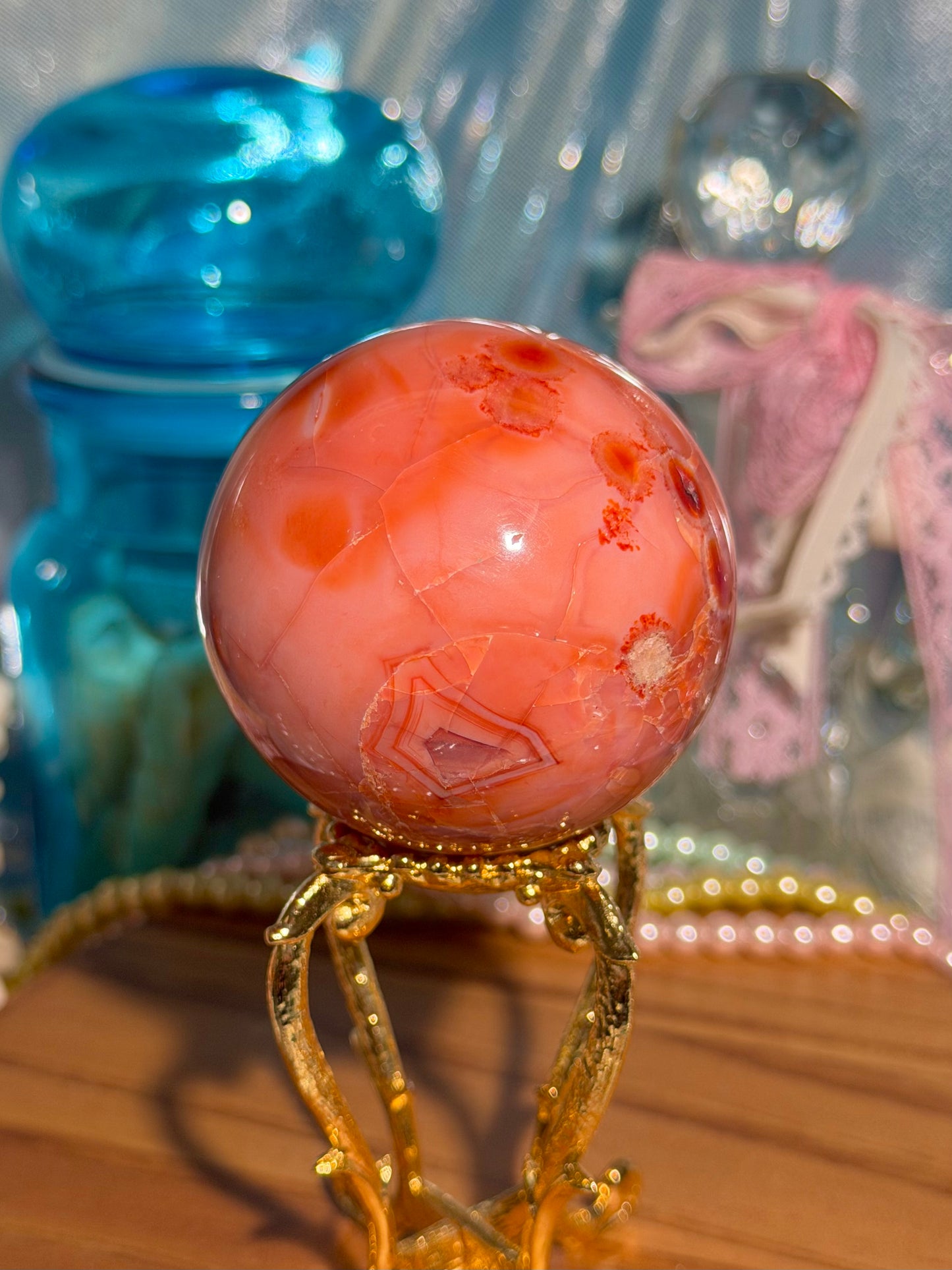 "Coral Reef" Carnelian sphere from Madagascar
