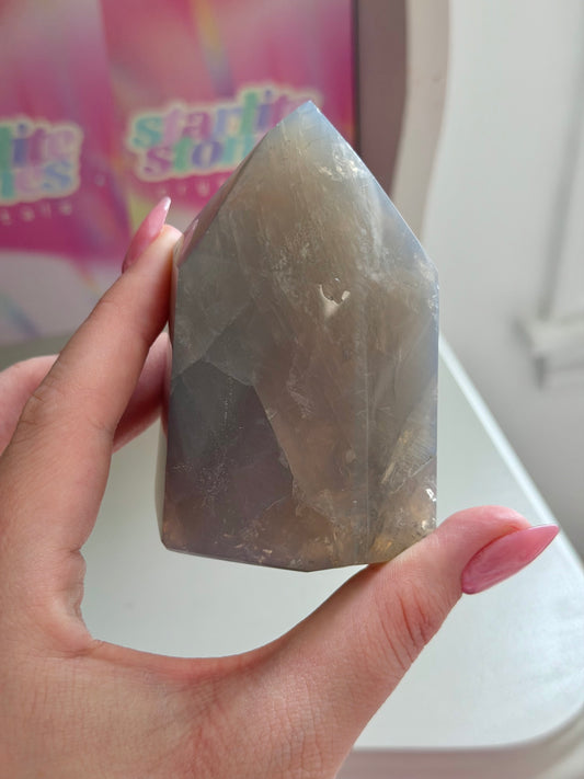 Blue rose quartz tower