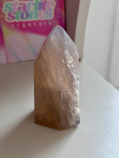 Blue rose quartz tower