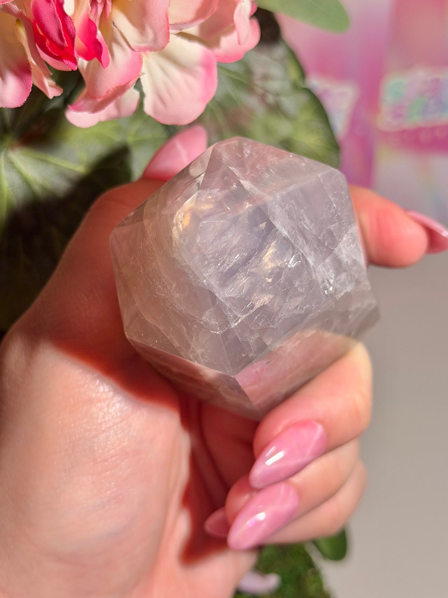 Shimmery blue rose quartz tower