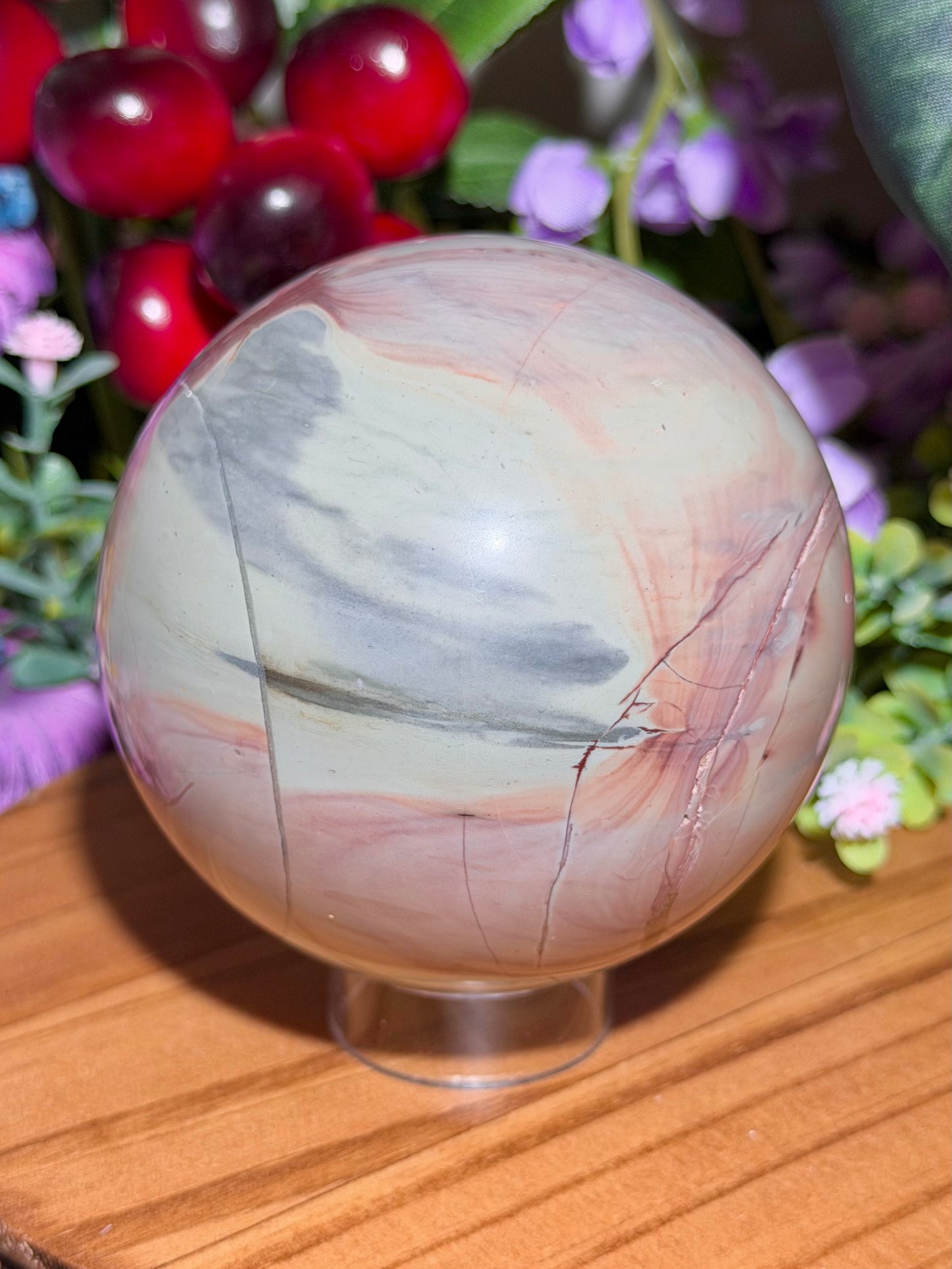 Pastel "tulip" dendritic picture jasper sphere