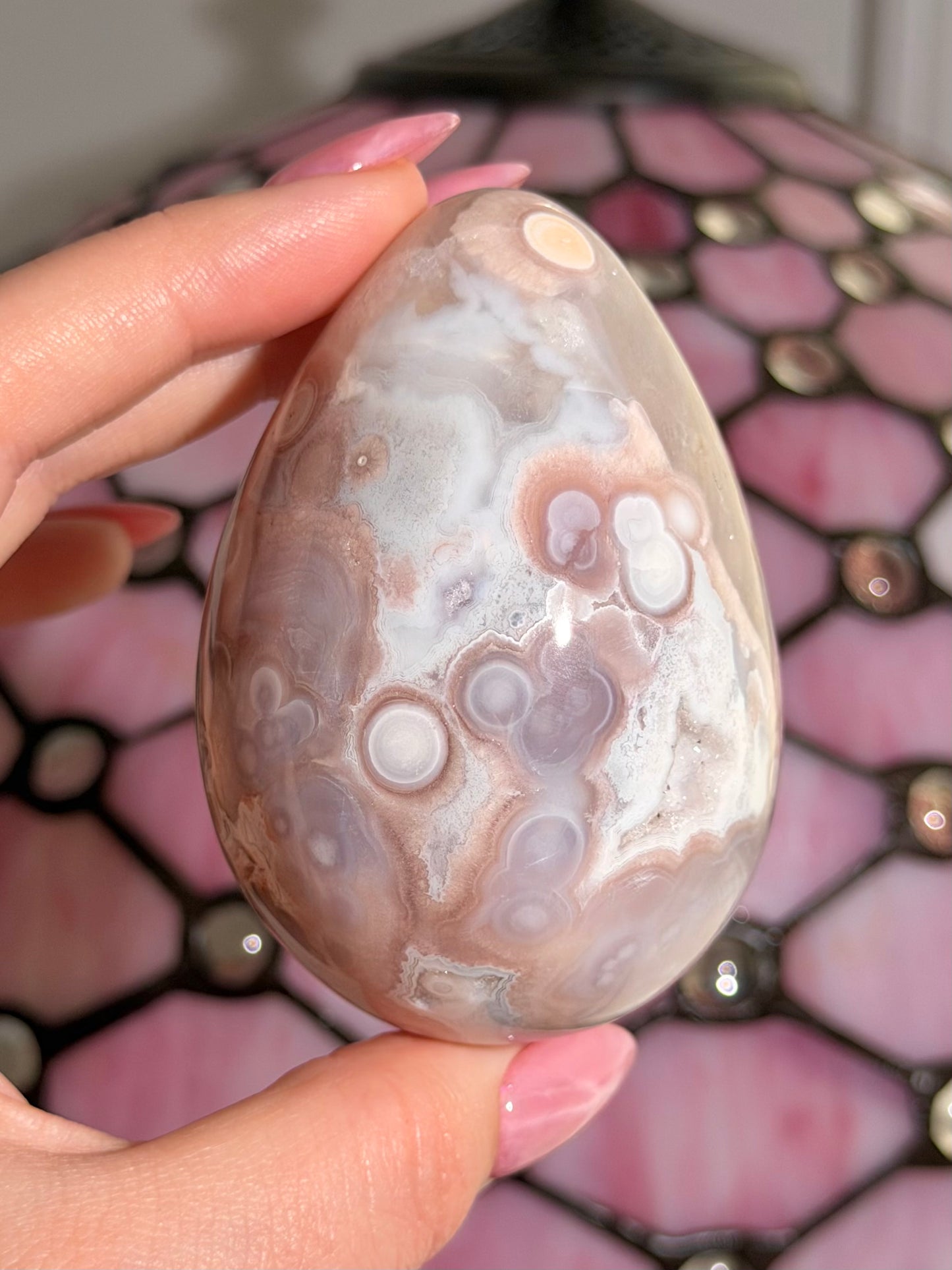 Flower agate x pink amethyst egg