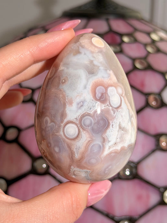 Flower agate x pink amethyst egg