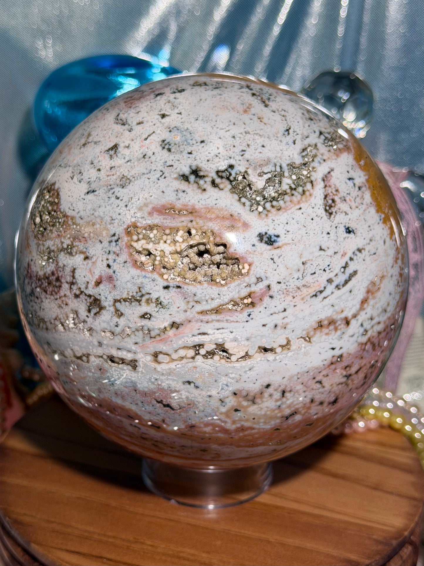 Statement Pastel Rainbow orbicular Veinless Ocean Jasper™ sphere from Madagascar - 5lbs, 2.2kg