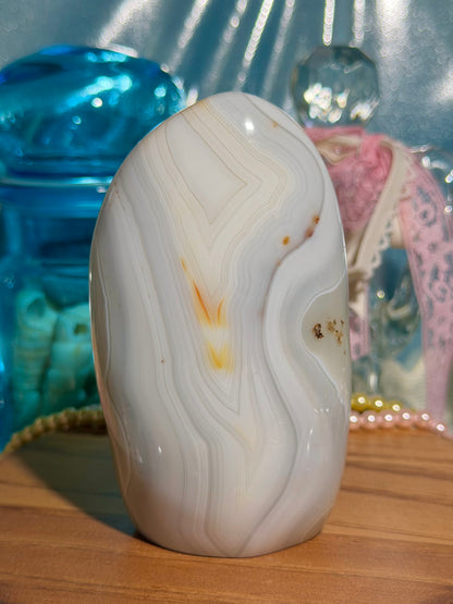 Blue and yellow pastel banded agate freeform from Madagascar