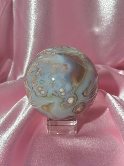 Blue pastel flower agate sphere from Madagascar