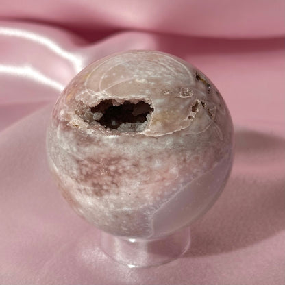 Pink amethyst flower agate sphere *imperfect fill spot (A)