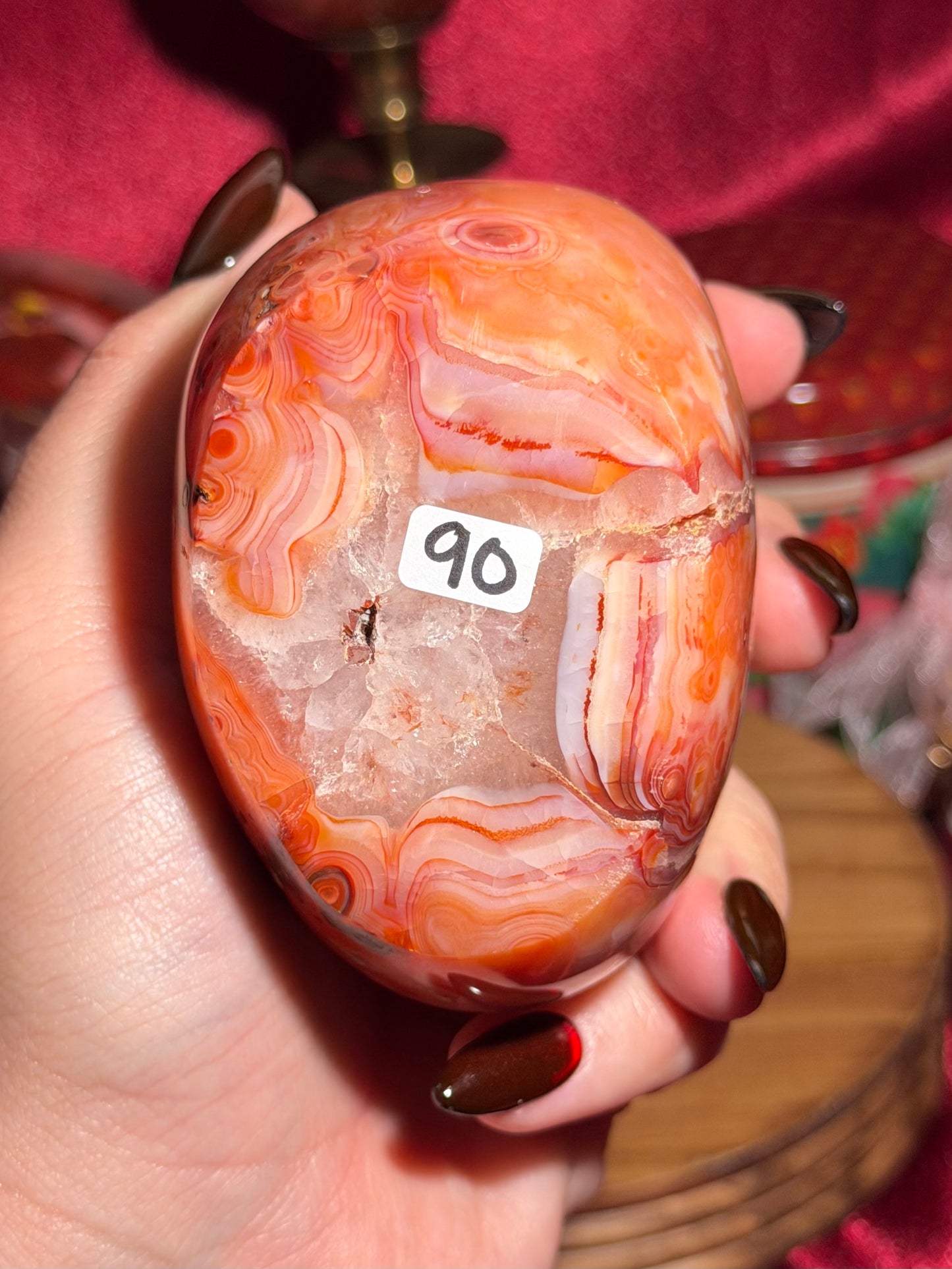 Large orby carnelian freeform with quartz