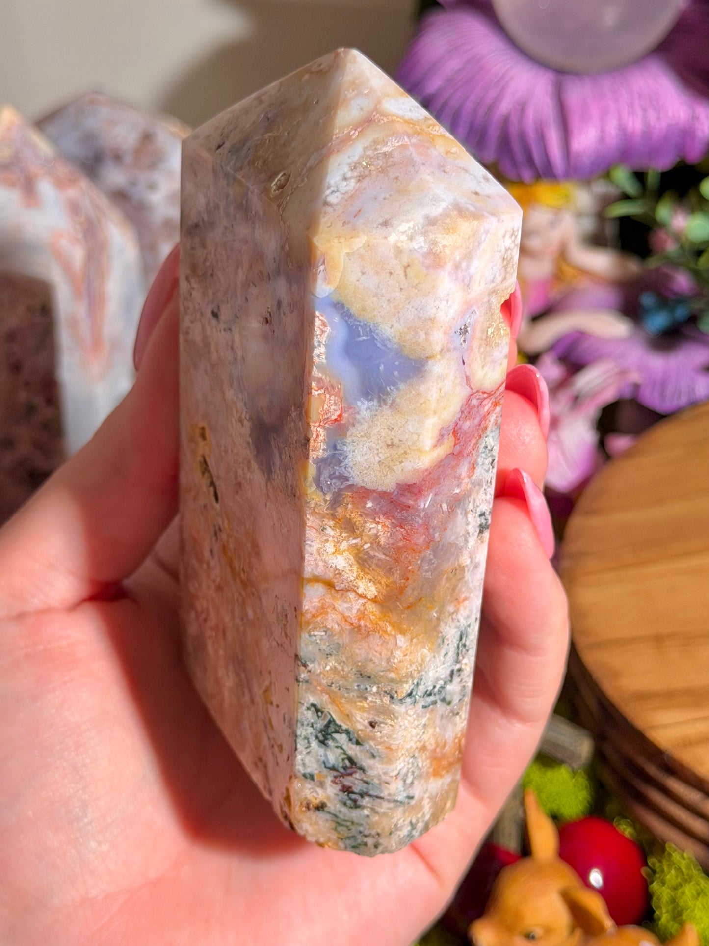 Fairy green jasper mixed with pink amethyst tower from Brazil
