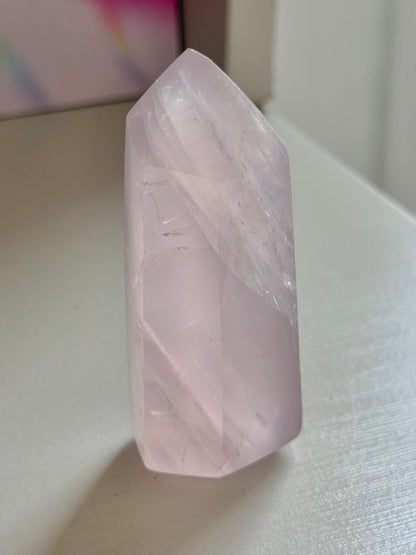 Jelly pink rose quartz tower