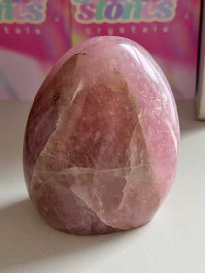 “Guava” pink rose quartz freeform
