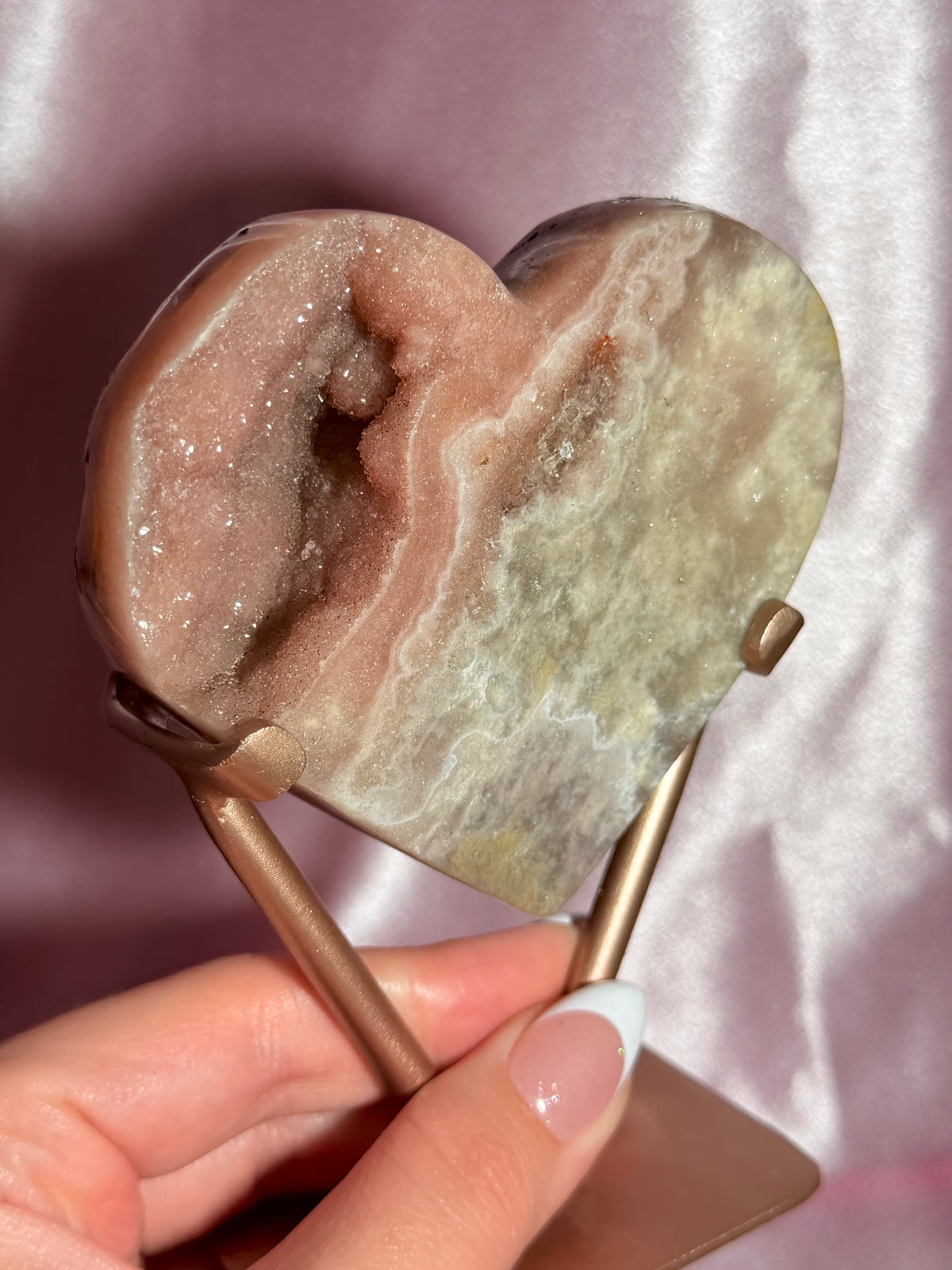 Brazilian Pink Amethyst Heart On Stand