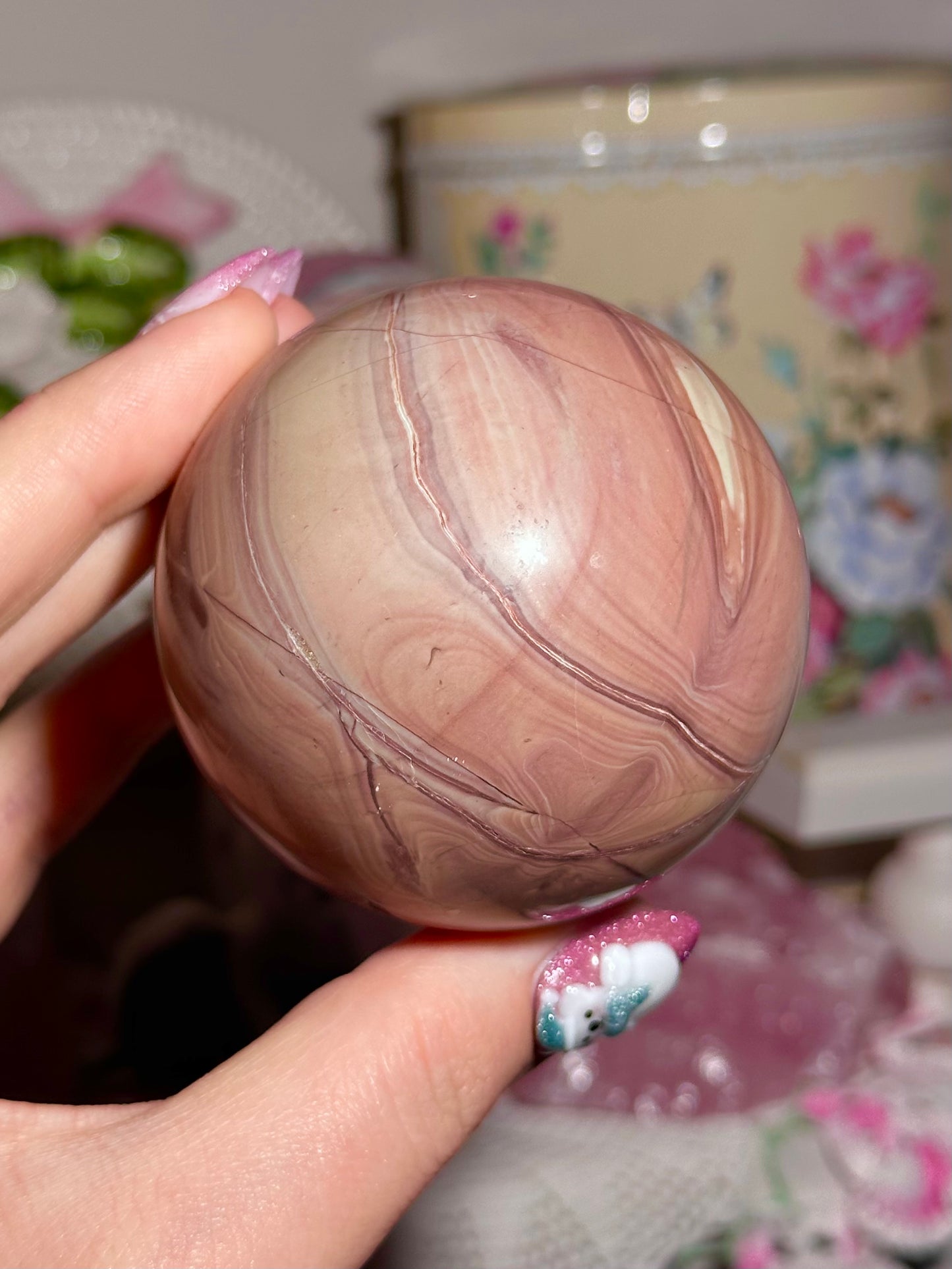 Pink picture jasper sphere