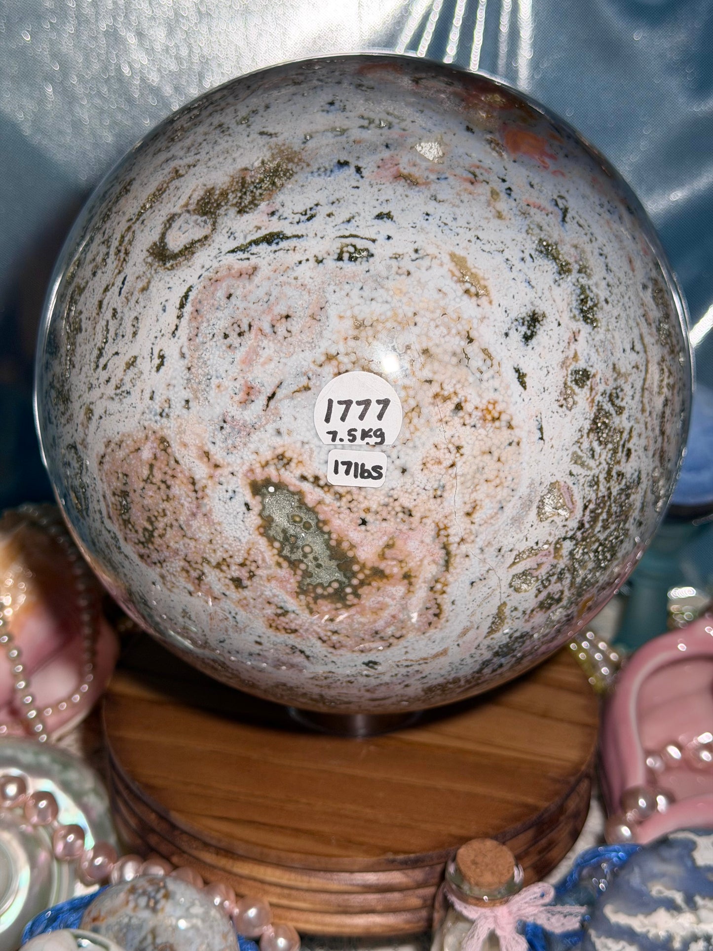 Statement Pastel Rainbow orbicular Veinless Ocean Jasper™ sphere from Madagascar - 17lbs, 7.5kg