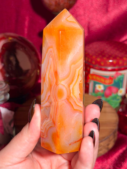 Creamy orange banded carnelian tower