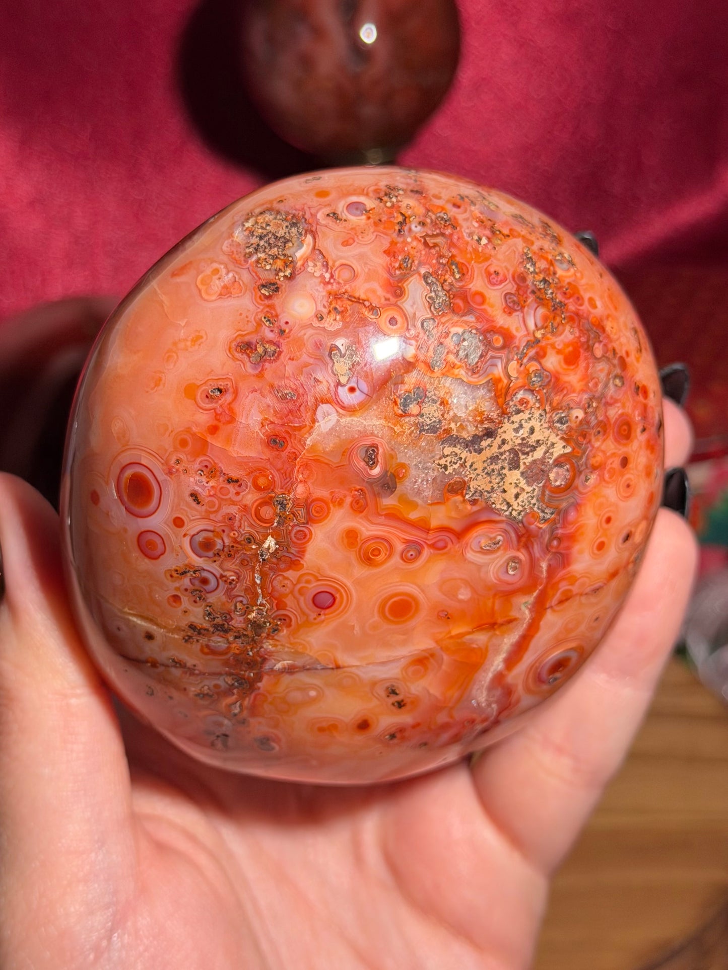 Large orby carnelian freeform with quartz