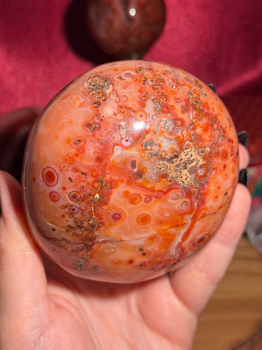 Large orby carnelian freeform with quartz