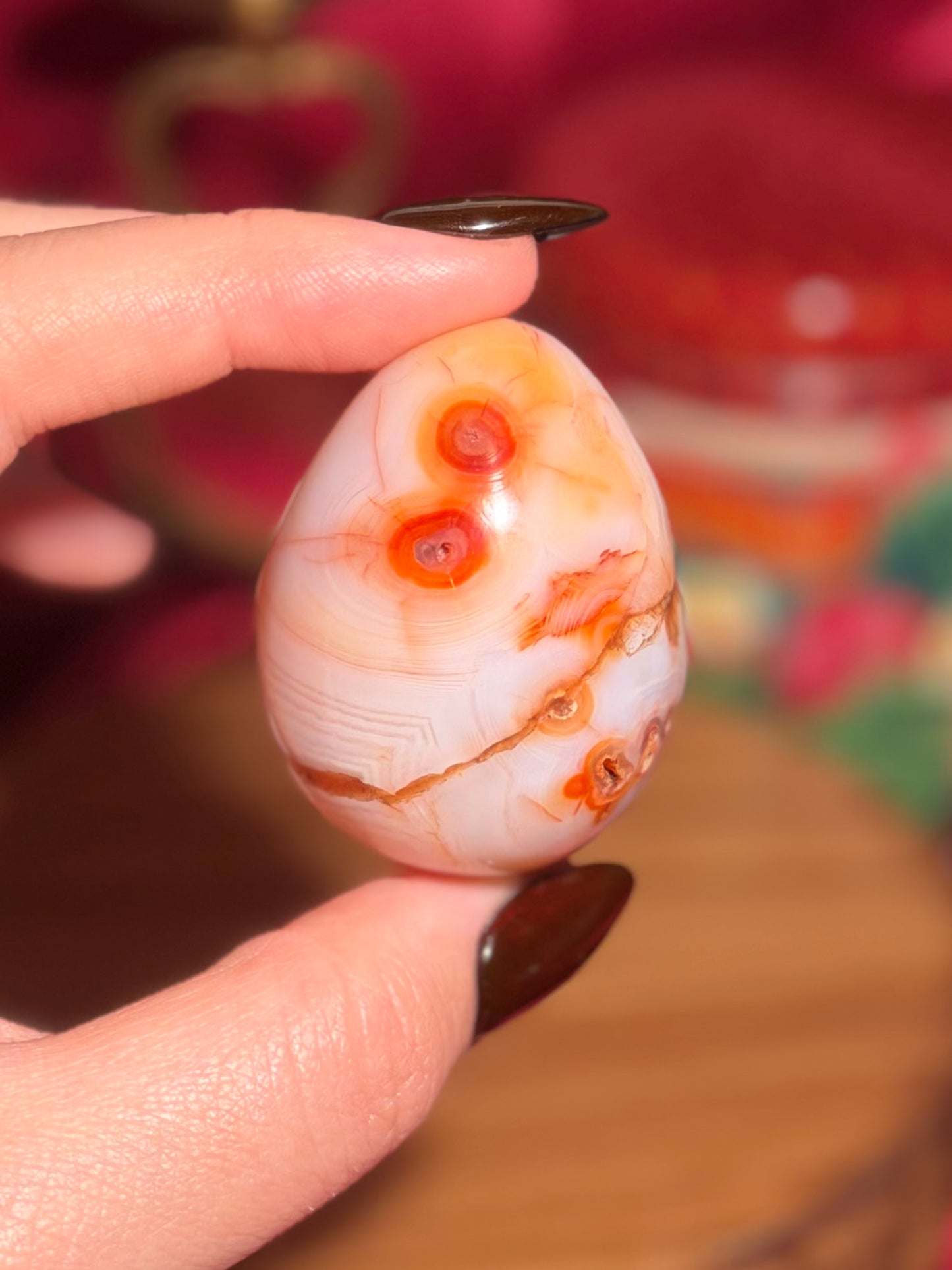Pastel cool toned carnelian egg with funky banding