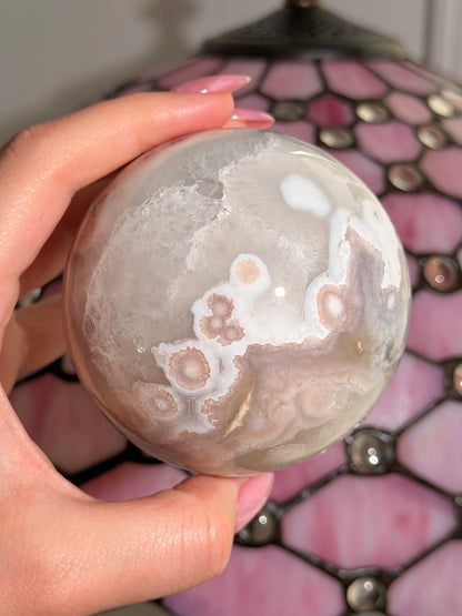 Pink amethyst x flower agate sphere