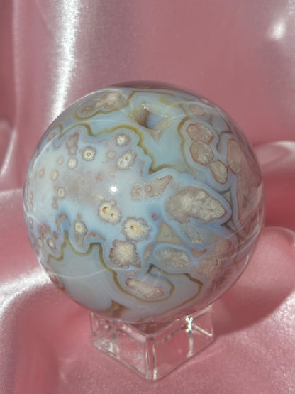 Blue pastel flower agate sphere from Madagascar
