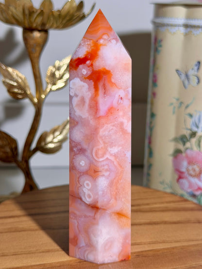 Carnelian x flower agate tower