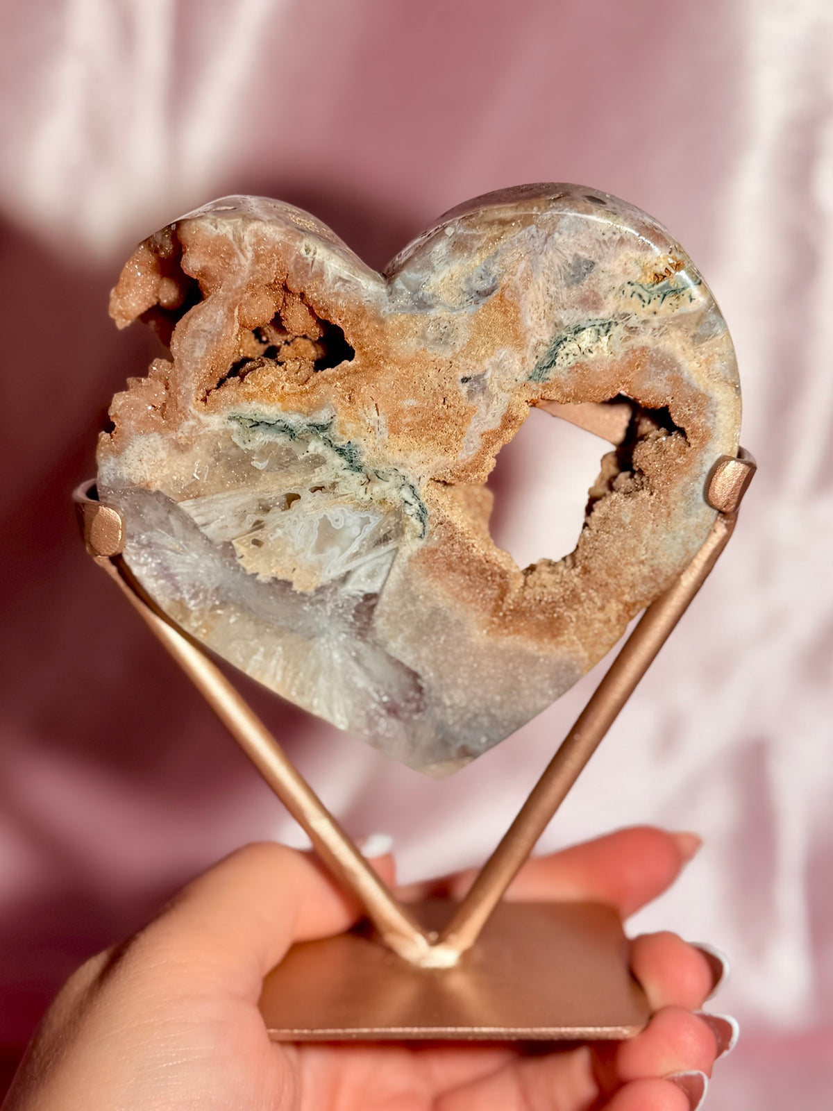 Brazilian Pink Amethyst Heart On Stand