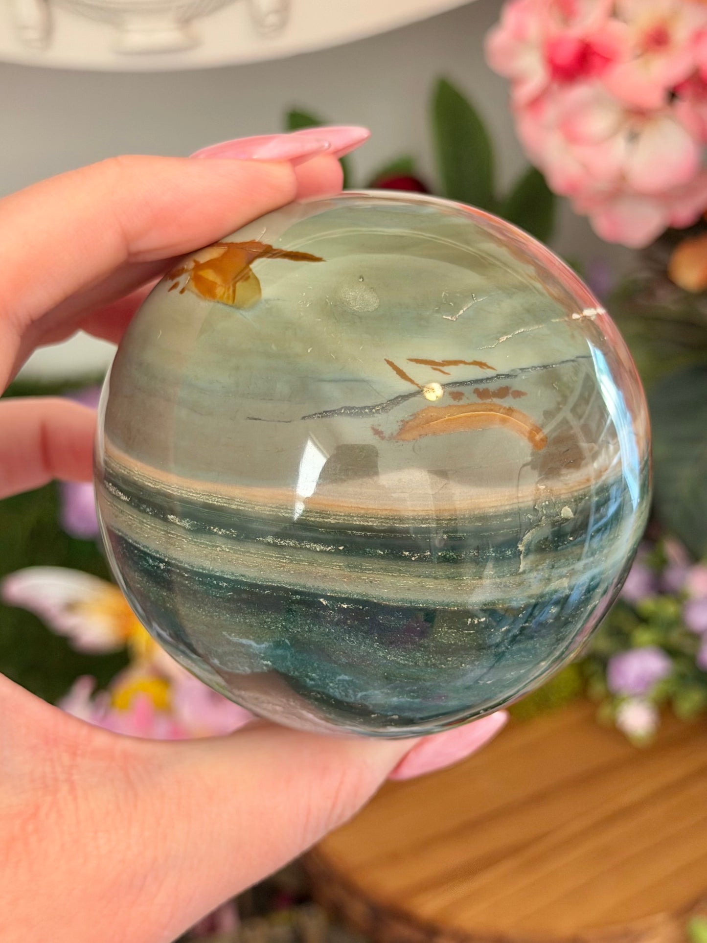 Fairy green polychrome jasper sphere *imperfect