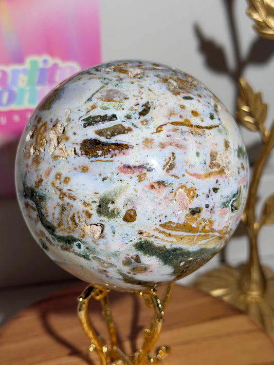 Large multi colored cosmic sea jasper sphere
