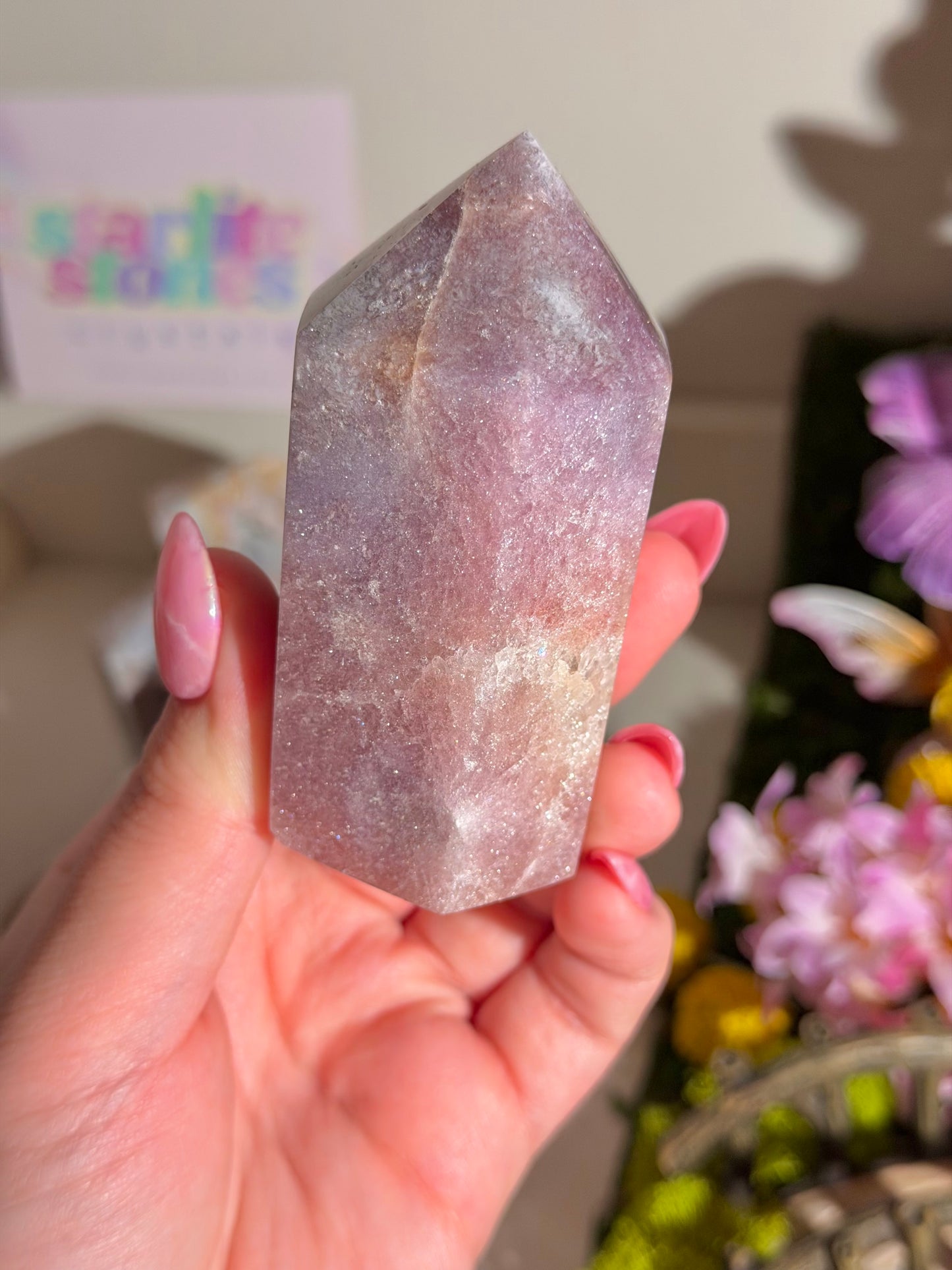 Sparkly purple pink amethyst tower from Brazil