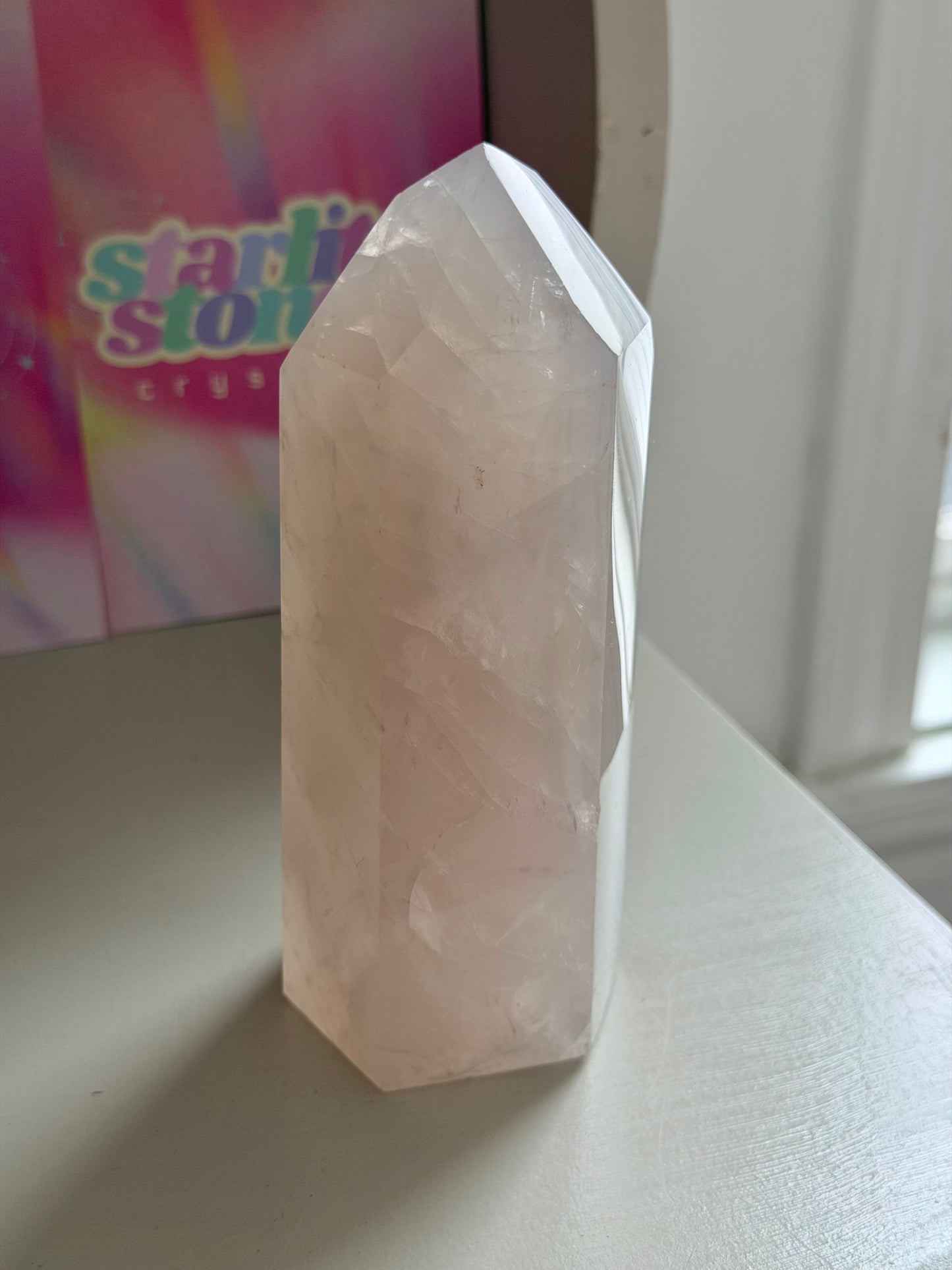 Gemmy Blue rose quartz tower