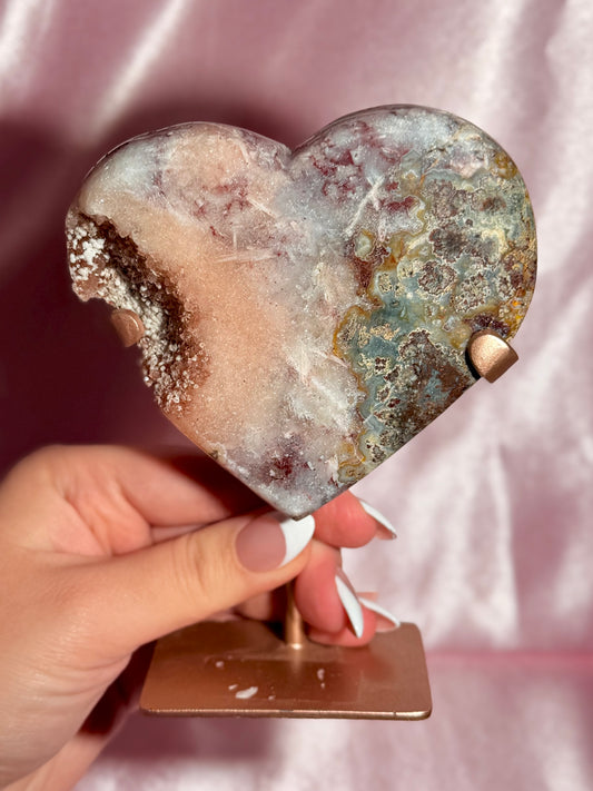 Brazilian Pink Amethyst Heart On Stand