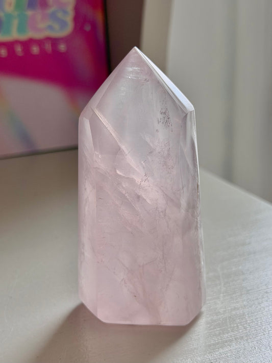 Baby pink rose quartz tower