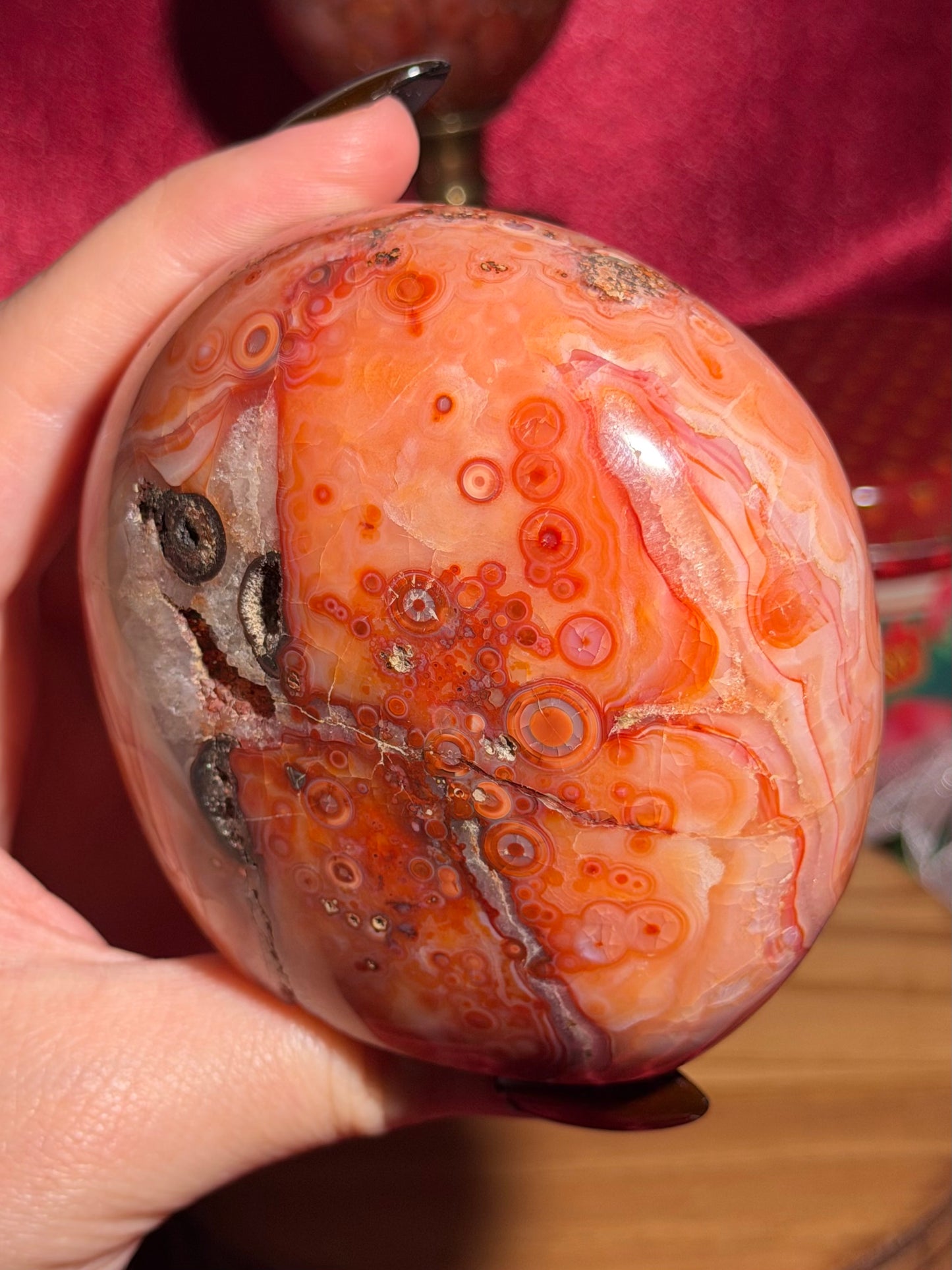 Large orby carnelian freeform with quartz