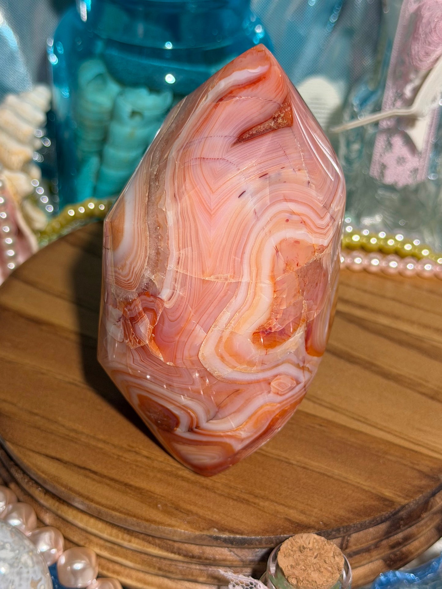 Large pink n' peachy carnelian flame