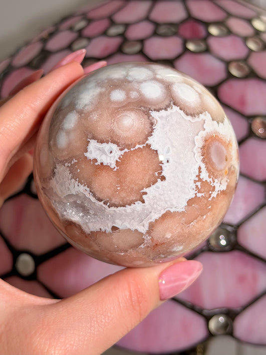 Pink amethyst x flower agate sphere