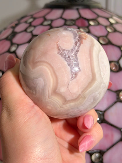 Quartzy Pink amethyst x flower agate sphere