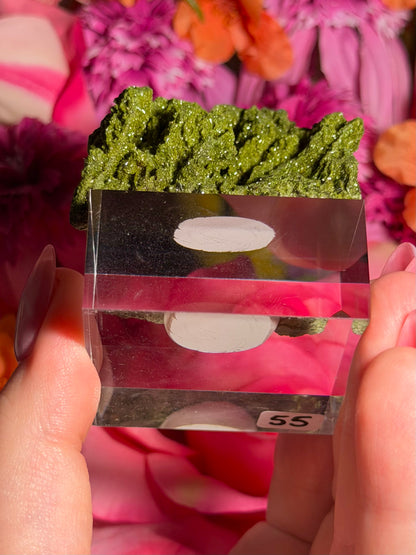 Fairy Quartz Epidote specimen on stand from Hakkari, Turkey