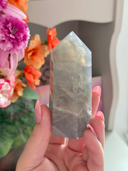 Blue rose quartz tower