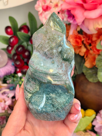 Lilac and green pastel sea jasper flame