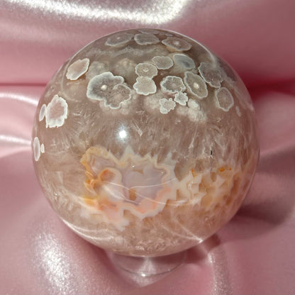 Pink amethyst flower agate sphere (D)