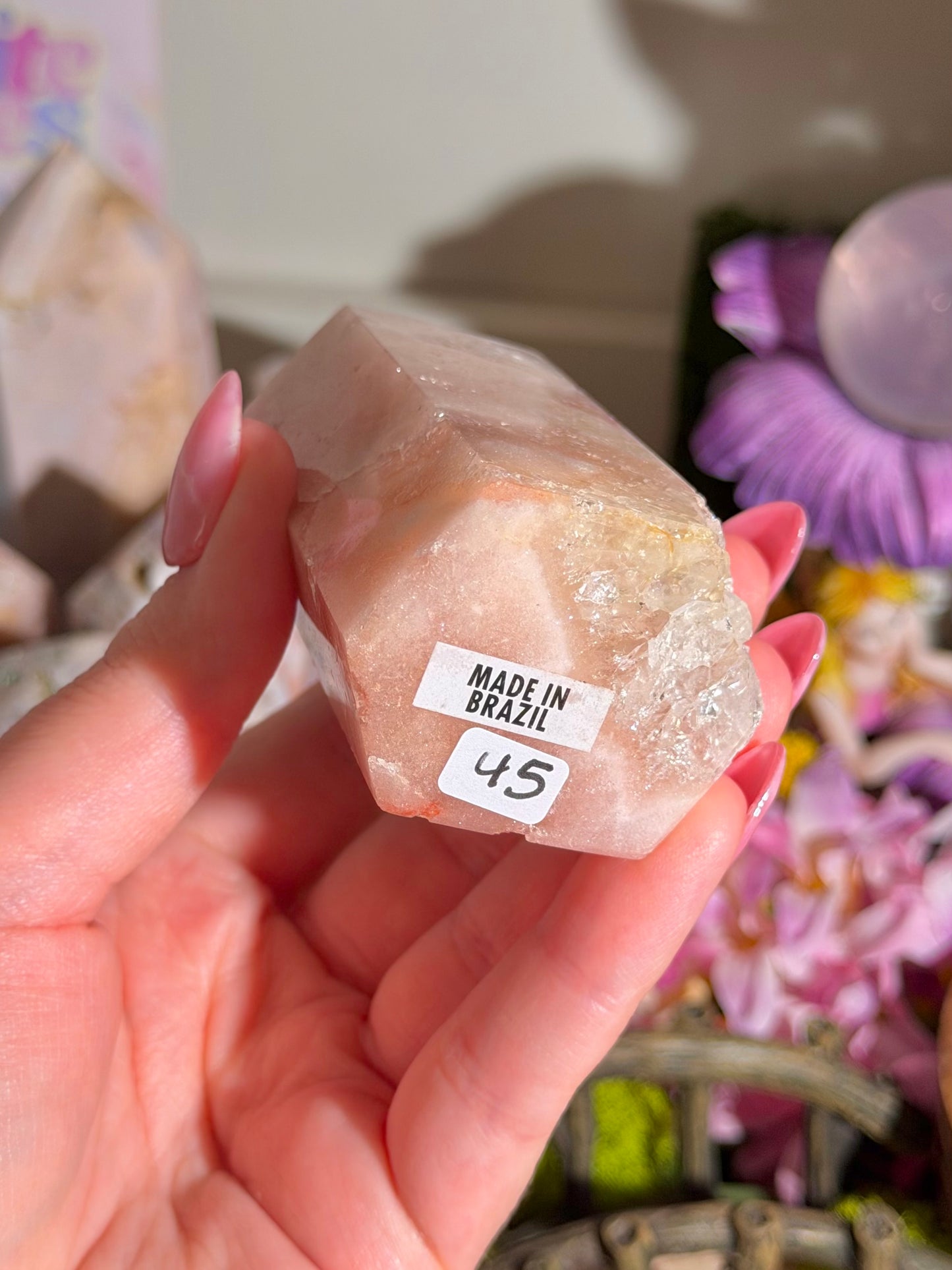 Peachy pink amethyst tower from Brazil