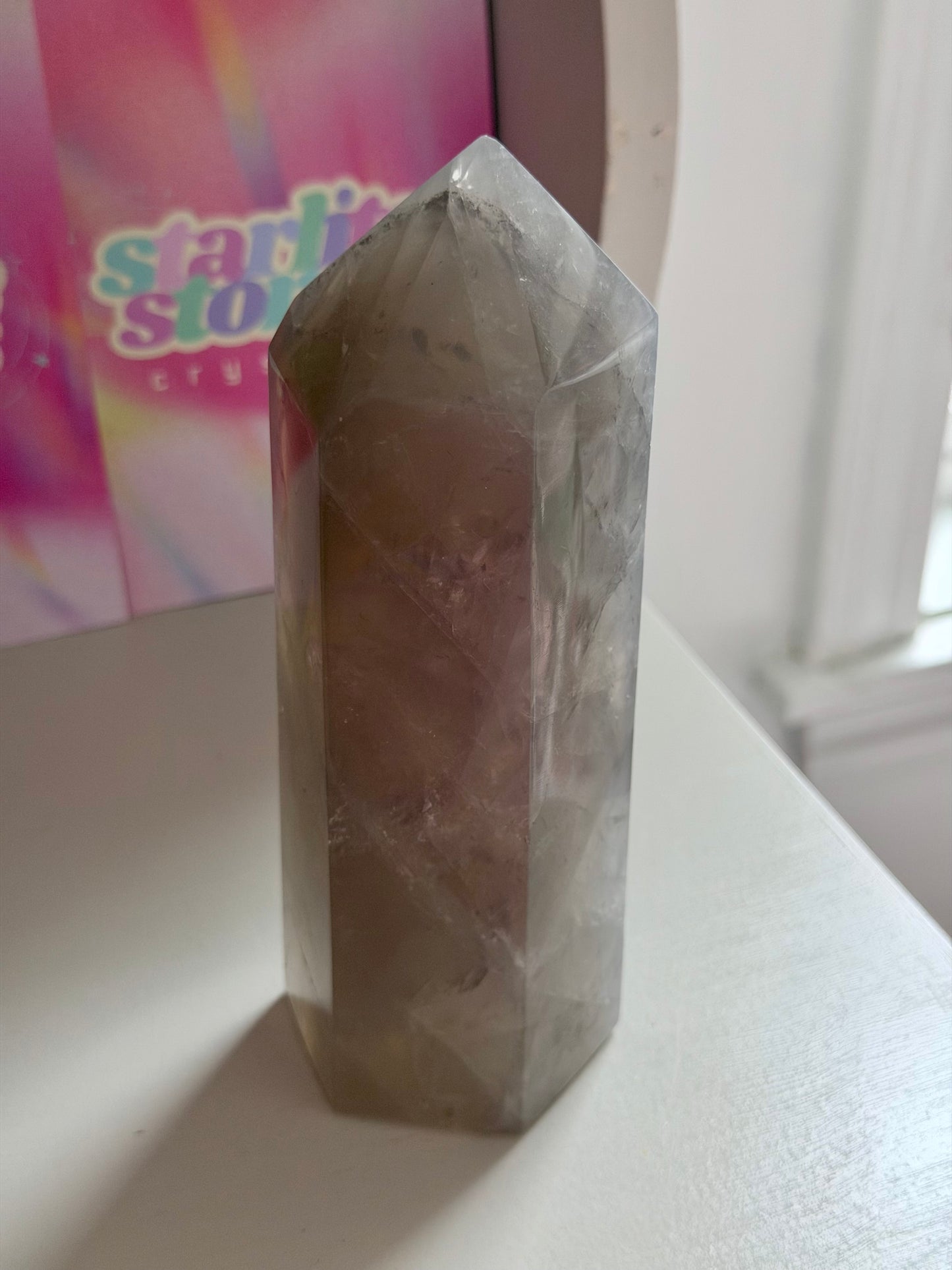 Blue rose quartz tower