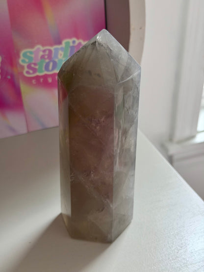 Blue rose quartz tower