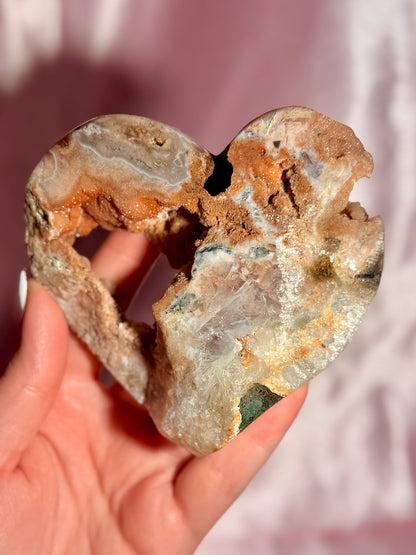Brazilian Pink Amethyst Heart On Stand