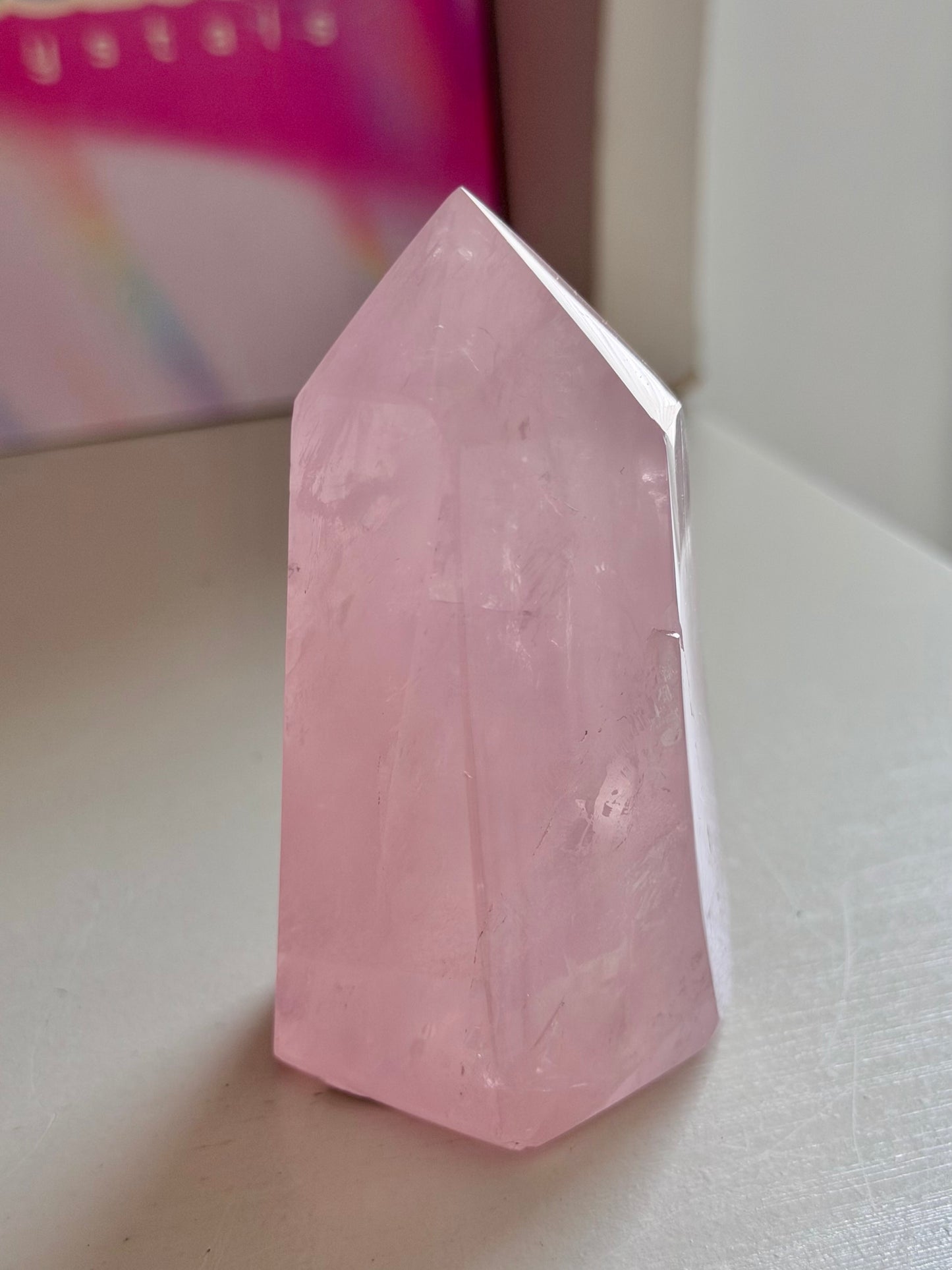Baby pink rose quartz tower